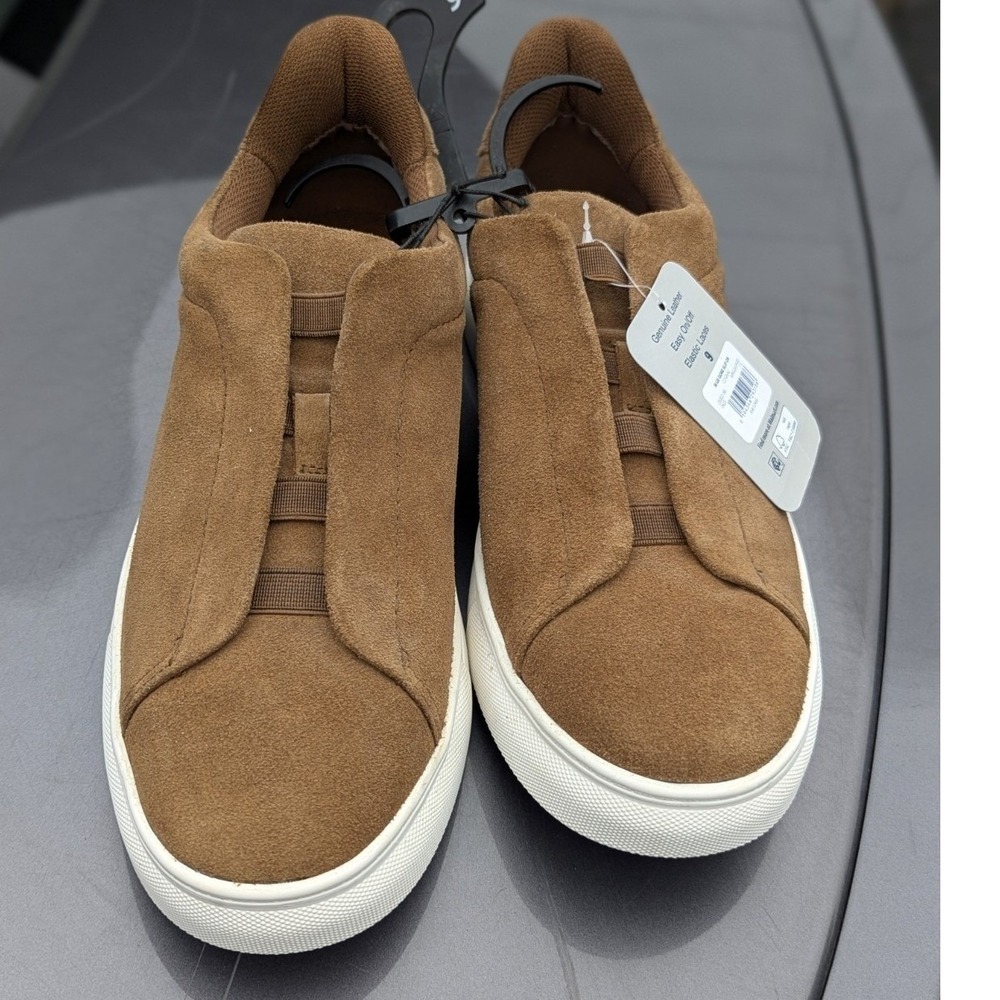 Quiet Luxury Suede Slip On Sneakers George Cognac Casual Comfort NWT Men's 9